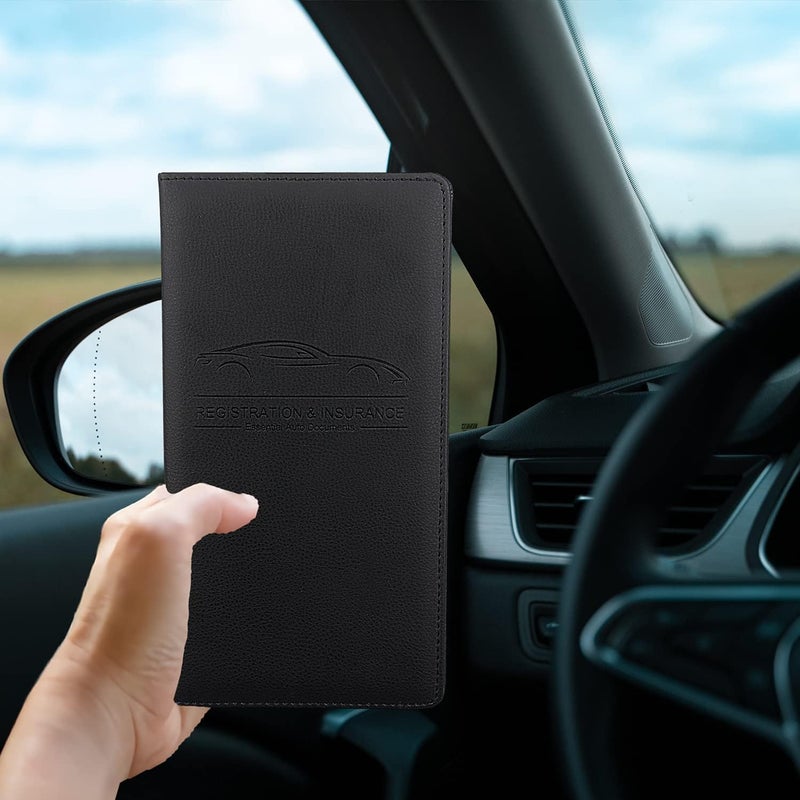 Miunice Car Registration and Insurance Holder, Premium Pu Leather Vehicle Glove Box Organizer - for Driver License, Cards & Essential Documents (L-Black) - Image 5